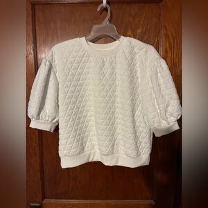 White Quilted Puff Sleeve Top